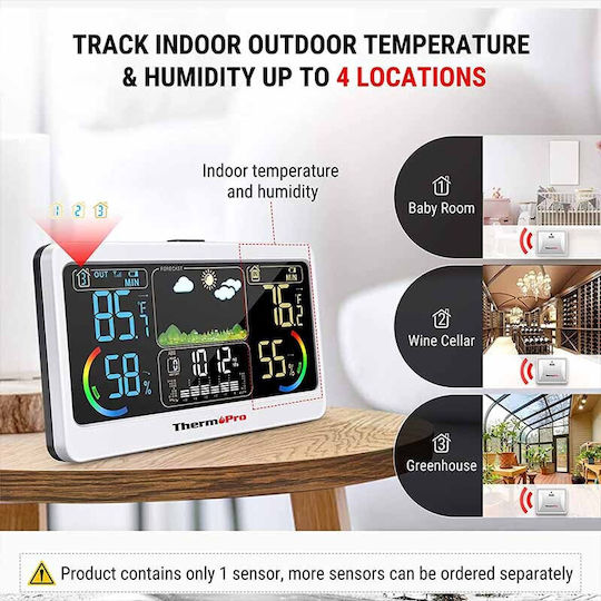Thermo Pro TP68B Wireless Stație meteorologică Digital Montat pe perete / De masă Alb