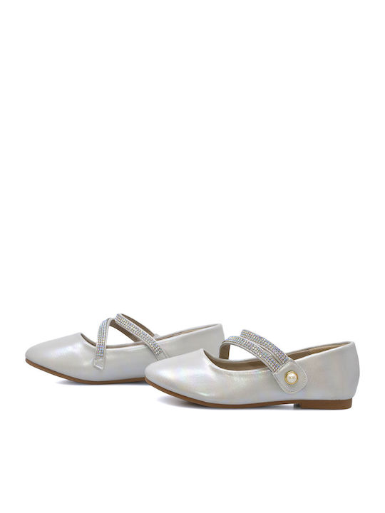Kids Anatomic Leather Ballerinas with Hoop & Loop Closure White