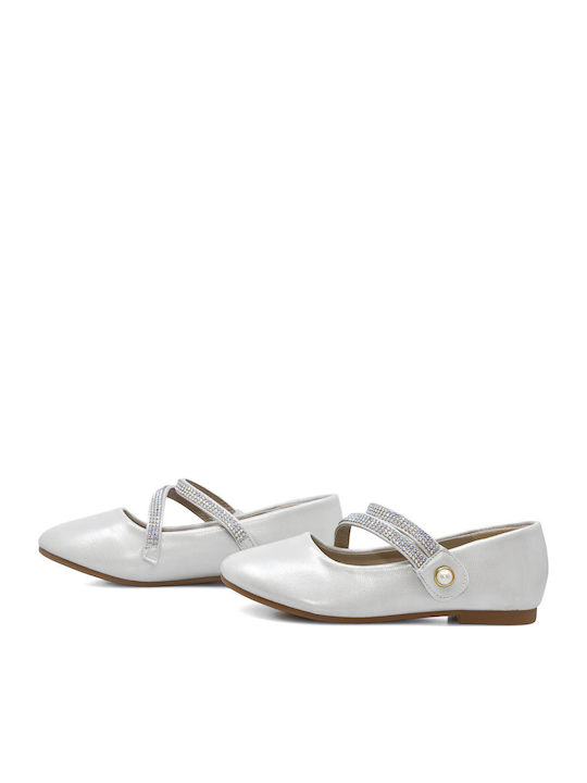 Kids Anatomic Leather Ballerinas with Hoop & Loop Closure White
