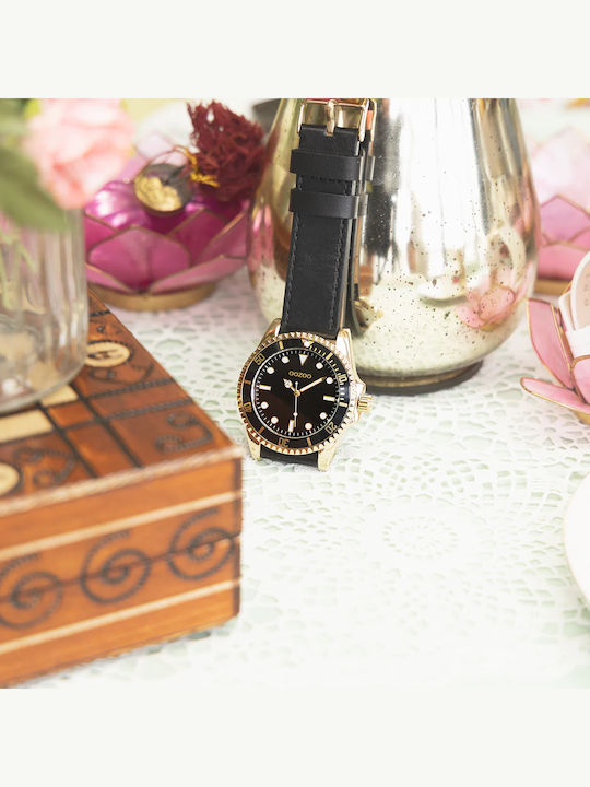 Oozoo Timepieces Ανδρικό Ρολόι 44mm Χρονογράφος Μπαταρίας με Μαύρο Δερμάτινο Λουράκι