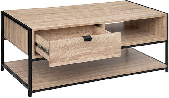 Rectangular Central Coffee Table Aliaj Wooden with Drawers Beige W100xL40xH50cm