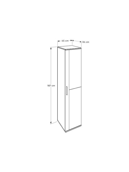 Single-Leaf Door Wardrobe with Mirror White 45x36x187cm