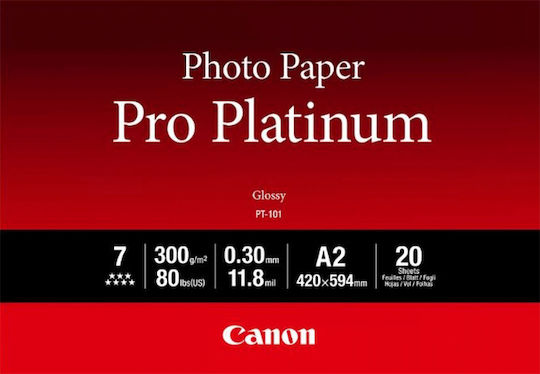 Canon PT-101 Pro Platinum Photo Paper Highgloss A2 300gr/m² for Inkjet Printers 20 Sheets