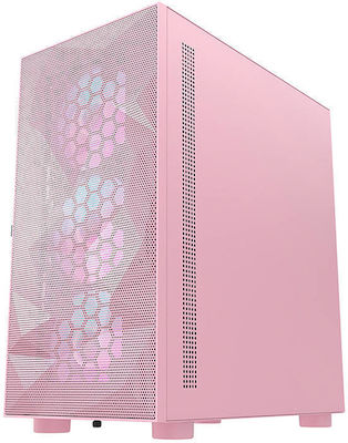 Darkflash DLM21 Mesh Gaming Midi Tower Κουτί Υπολογιστή με Πλαϊνό Παράθυρο Ροζ