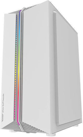 Darkflash DK151 Gaming Midi-Turm Computergehäuse mit Seitenfenster und RGB-Beleuchtung Weiß