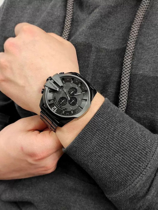 Diesel Mega Chief Ανδρικό Ρολόι 51mm Χρονογράφος Μπαταρίας με Μαύρο Μεταλλικό Μπρασελέ