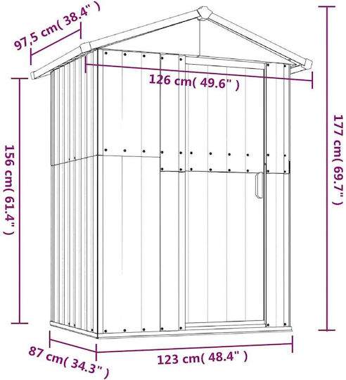 Depozit Metalic De Grădină Galvanizat Antracit L1.26xLățime0.975xÎnălțime1.77m