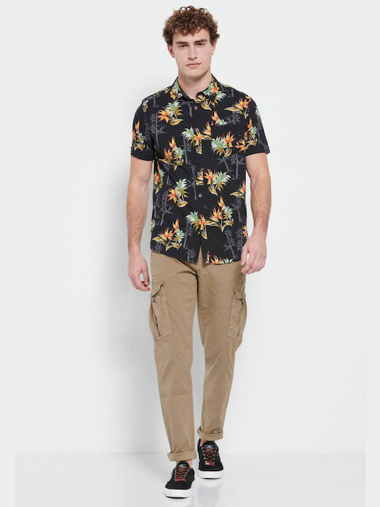 Funky Buddha Men's Shirt Short Sleeve Floral Black