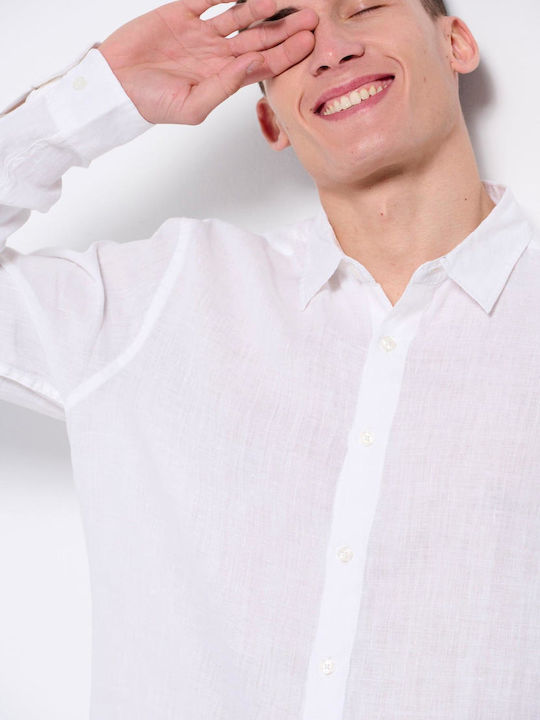 FBM007-00105 Long-sleeved Linen Shirt White