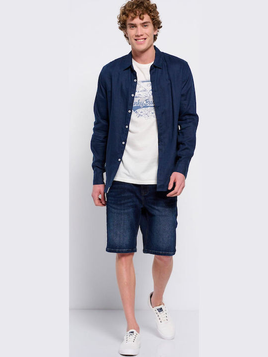 FBM007-00105 Long-sleeved Linen Shirt Navy Blue