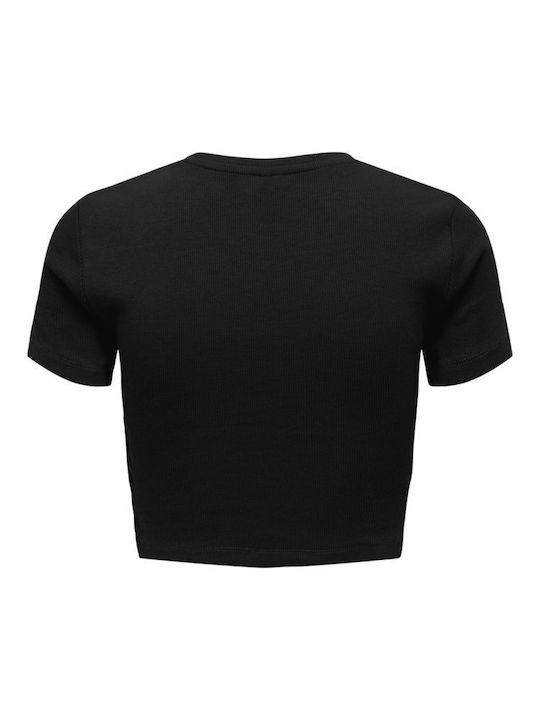 Only Γυναικείο Crop Top Κοντομάνικο Καλοκαιρινό Total Black