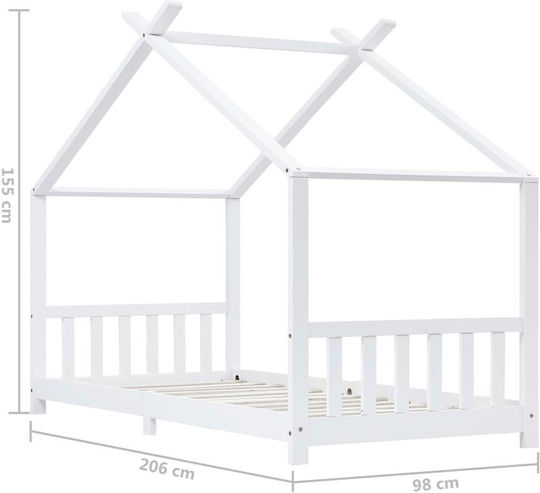 Pat pentru Copii Single Alb pentru Saltea 90x200cm
