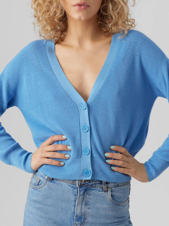 Short Women's Knitted Cardigan with Buttons Little Boy Blue