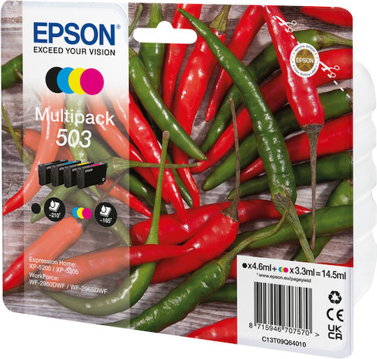 Epson 503 Original Paket mit 4 InkJet Druckerpatronen Gelb / Cyan / Magenta / Schwarz (C13T09Q64010)