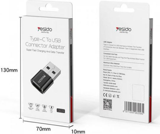 Yesido GS09 Converter USB-A male to USB-C female 1pcs