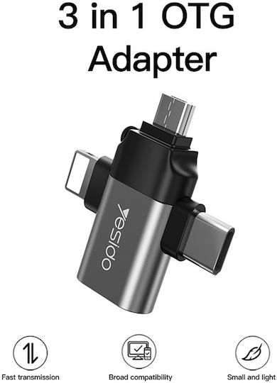 Yesido GS15 Μετατροπέας USB-A female σε Lightning / USB-C / micro USB male 1τμχ