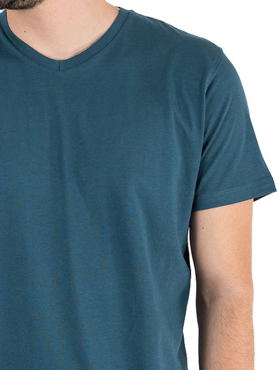 Double A Herren T-Shirt Kurzarm mit V-Ausschnitt Petrol Blau