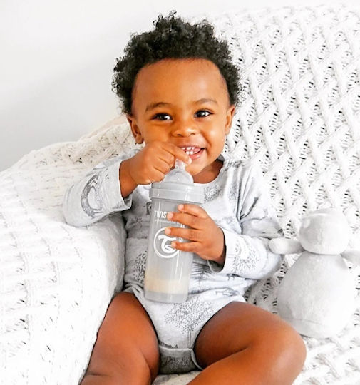 Twistshake Plastic Baby Bottle Anti-Colic with Silicone Nipple for 2+ months White Pastel White 330ml