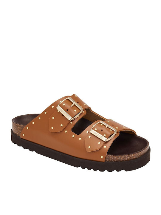 Beatriz Leather Women's Flat Sandals Anatomic in Tabac Brown Color