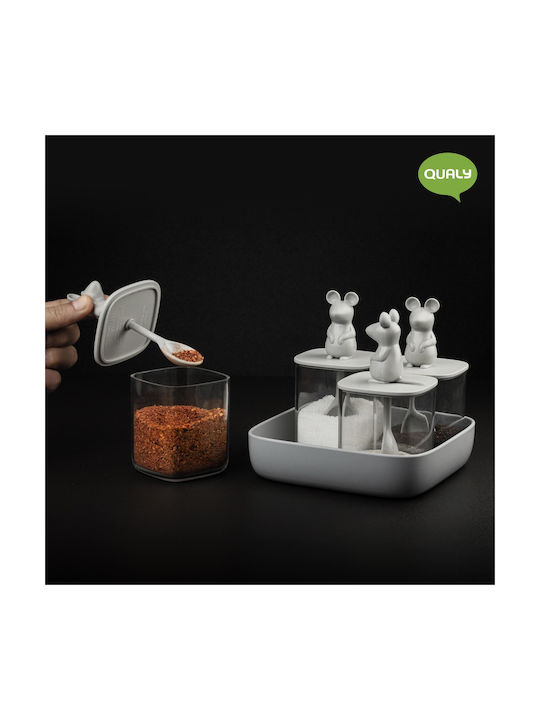 Qualy Lucky Mouse Set 4buc Cutii Uz General cu capac & Bază Plastic Transparent-Grey 250ml