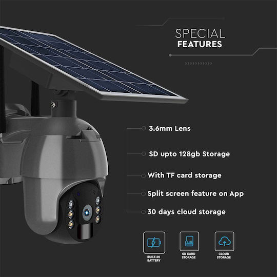 V-TAC 11617 IP Surveillance Camera Wi-Fi Full HD 1080p Waterproof Battery Powered with Two-Way Communication and Lens 3.6mm