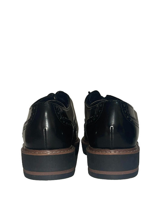 Γυναικεία Flatform Oxfords από Λουστρίνι σε Μαύρο Χρώμα