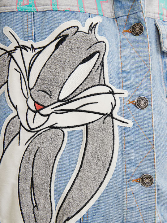 Bunny Trucker Women's Jean Jacket for Spring or Autumn with Hood Gray
