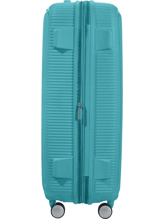 American Tourister Soundbox Spinner Expandable Large Hard Turquoise Suitcase With 4 Wheels Height 77cm