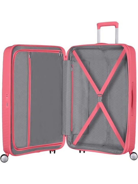 American Tourister Soundbox Large Hard Suitcase Sunkissed Coral With 4 Wheels Height 77cm