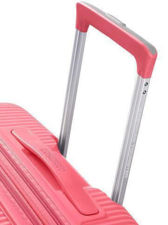 American Tourister Soundbox Spinner 4 Cabin Hard Suitcase Sun Kissed Coral With 4 Wheels Height 55cm