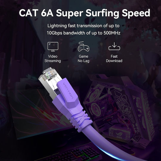 Vention S/FTP Cat.6a (Gigabit) Καλώδιο Δικτύου Ethernet 0.2m Μωβ