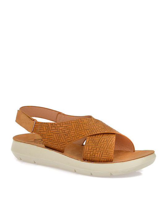 Women's Flat Sandals with Strap in Tabac Brown Color