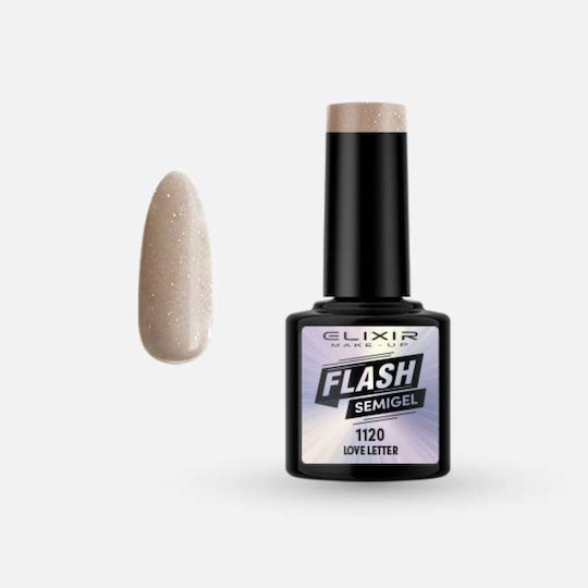 Elixir Flash Semi Gel Semi-Permanent Nail Polish 1120 Love Letter with Glitter 8ml 1pcs