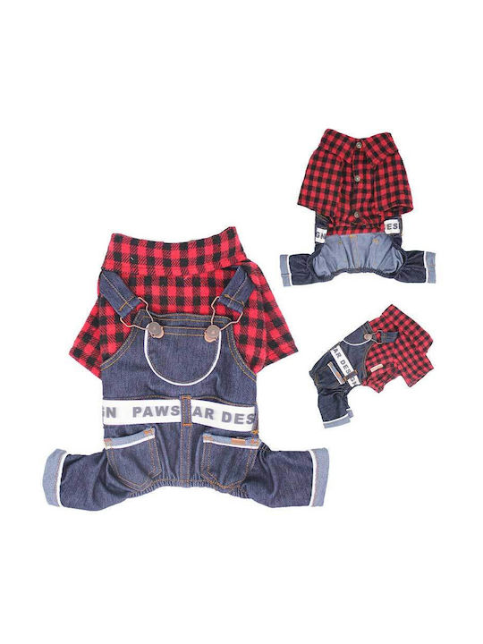 Glee Jumpsuit Denim Pan Full Body Dog Clothing in Red Color Small 24cm 21929S