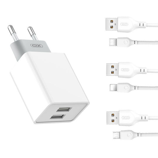 XO Ladegerät mit 2 USB-A Anschlüsse und Kabel USB-C Weißs (L65EU)