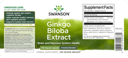 Swanson Ginkgo Biloba Extract 120mg 100 veg. Kappen