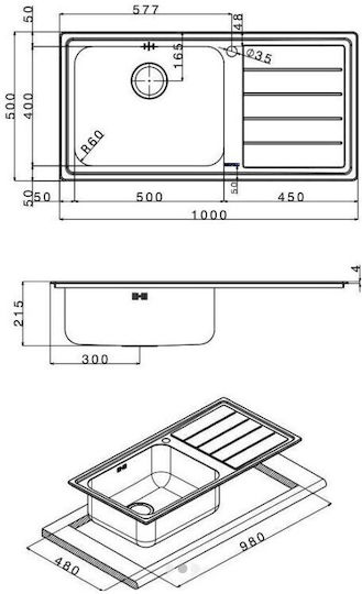 Apell Linear Ένθετος Inox Σατινέ Μ100xΠ50cm Ασημί