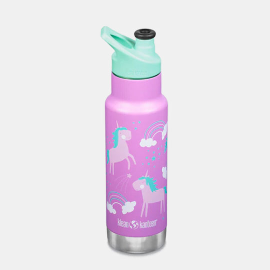 Klean Kanteen Insulated Kid Classic Narrow Kids Water Bottle Thermos Unicorn Stainless Steel with Screw-on Cap Non Spill Pink 355ml