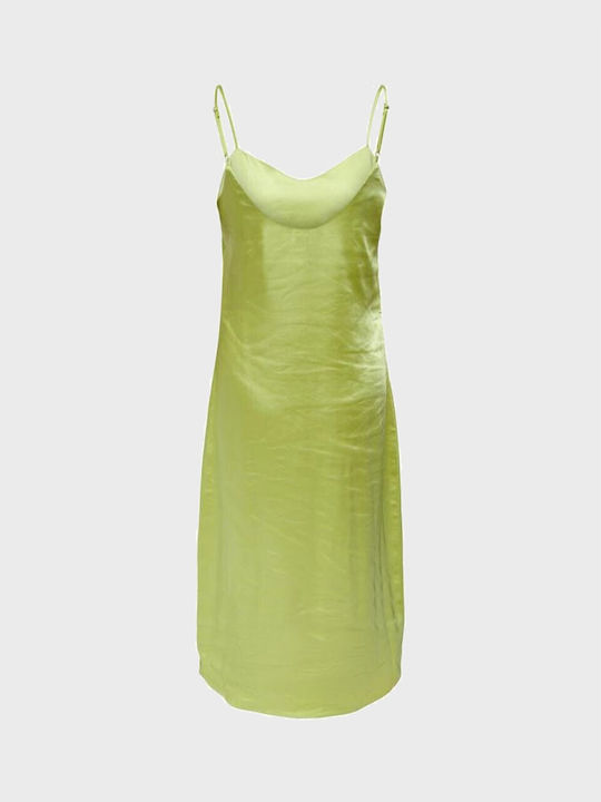 Only Sommer Midi Slip Dress Kleid Satin Celery Green