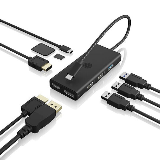 Icy Box USB-C Docking Station με HDMI/DisplayPort 4K PD Ethernet και σύνδεση 3 Οθονών Μαύρο (IB-DK4011-CPD)