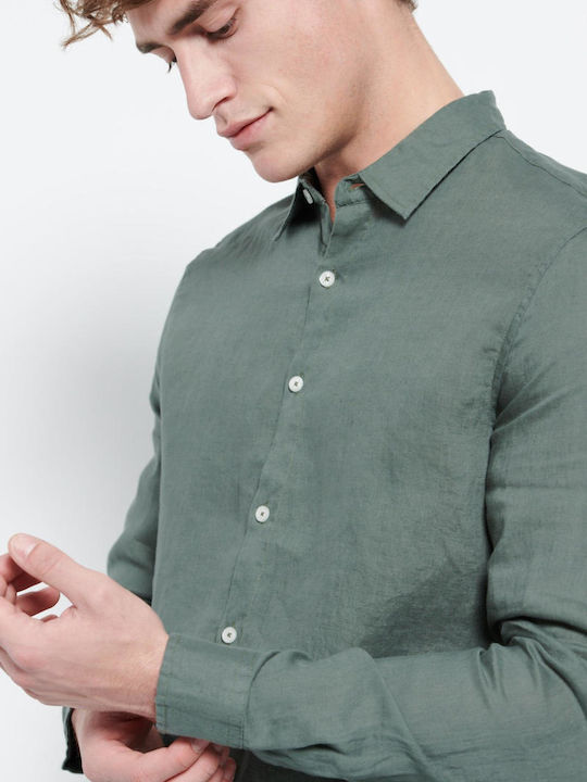 FBM007-00105 Long-sleeved Linen Shirt Dusty Green