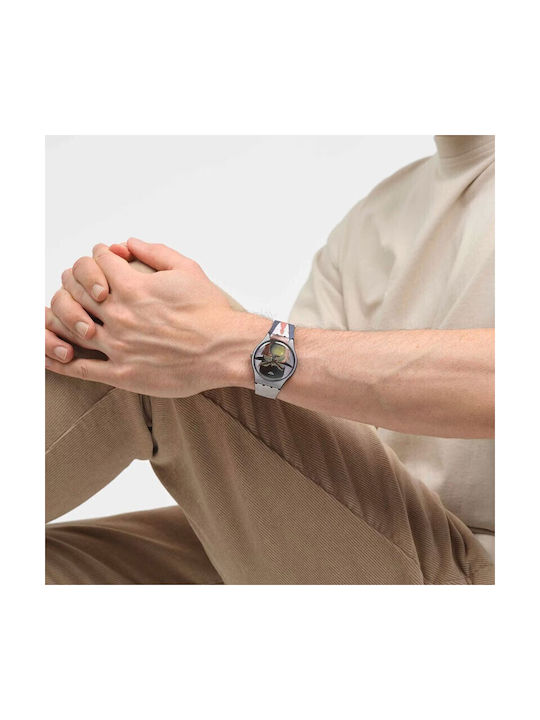 Swatch Rene Magritte Uhr Batterie mit Gray Kautschukarmband