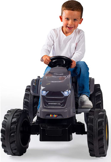 Tractor pentru copii Stronger XXL De la picior la podea cu caruta si pedala Gri