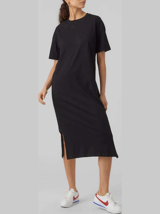 Summer Midi Dress with Tearing Black