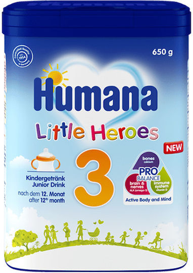 Humana Pulvermilch Optimum 3 Little Heroes 6τμχ für 12m++ Monate 650gr