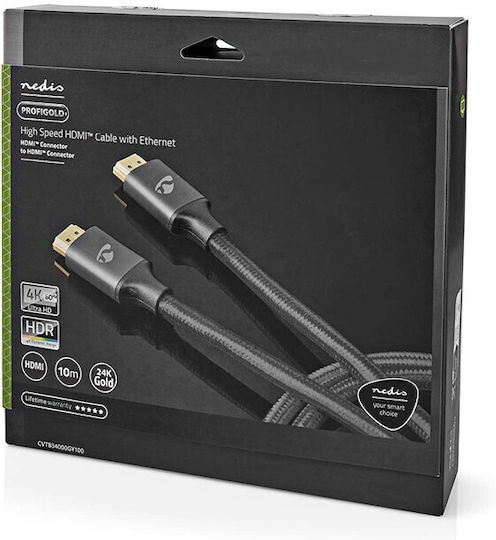 Nedis HDMI 2.0 Premium High Speed 4K 60Hz HDR Braided Cable HDMI male - HDMI male 10m Gun Metal Grey CVTB34000GY100