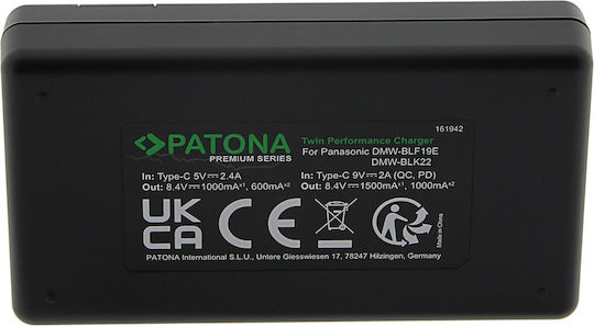 Patona Διπλός Φορτιστής Μπαταρίας Premium Twin Performance DMW-BLF19 Συμβατός με Panasonic