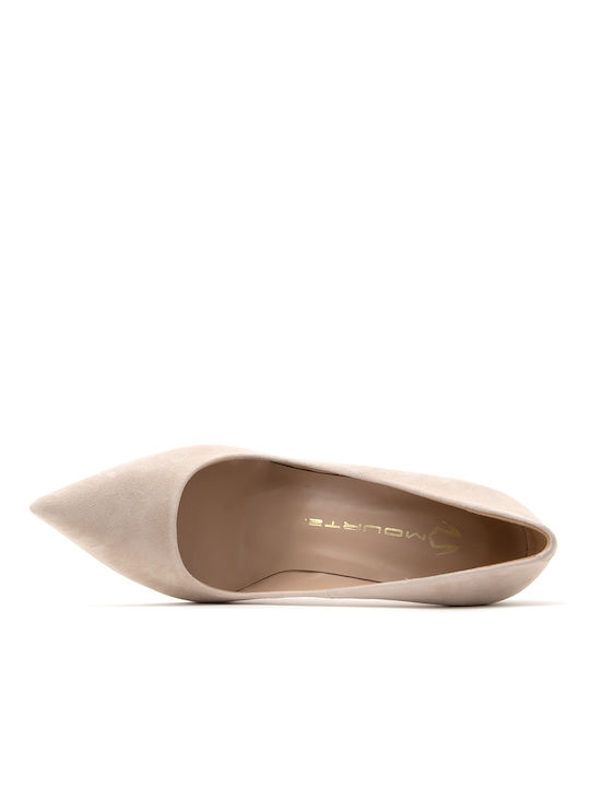 100400 Suede Pointed Toe Heel with Stiletto Heel Beige