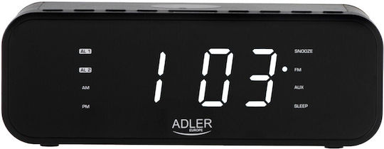 Adler AD 1192B Επιτραπέζιο Ψηφιακό Ρολόι LED Πλαστικό με Ξυπνητήρι, Ραδιόφωνο & Ασύρματη Φόρτιση Μαύρο AD 1192b