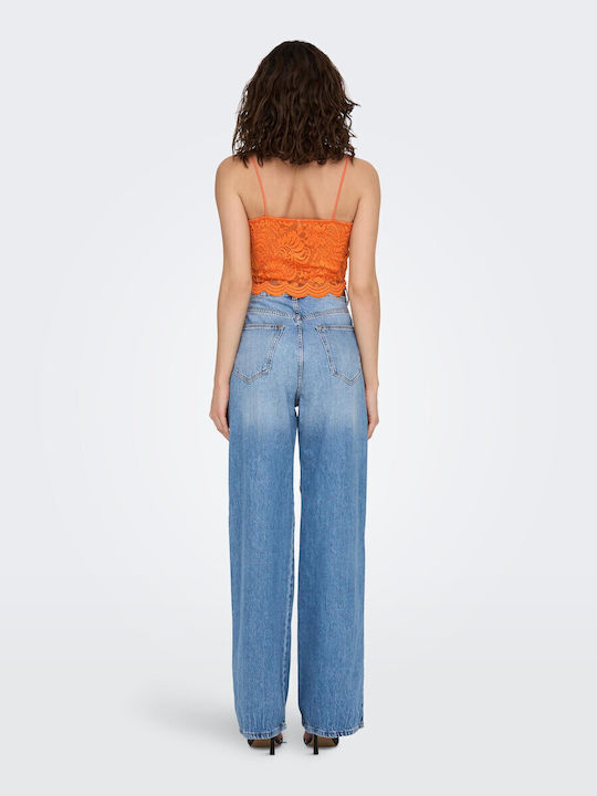 Γυναικείο Καλοκαιρινό Crop Top με Τιράντες Πορτοκαλί